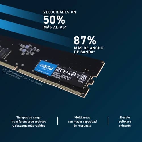 Memoria Ram UDIMM CRUCIAL CT 16GB DDR5 4800MHz CL40 1.10V Single Negro