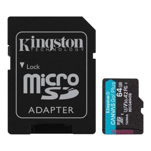 Tarjeta de Memoria KINGSTON Canvas Go Plus Gen4 MicroSDXC 64GB UHS-I U3 V30 200MB/s c/adaptador