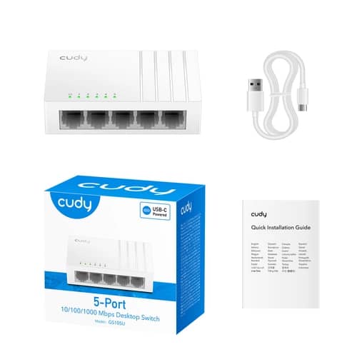 Switch Cudy 5 puertos Gigabit - Split USB-C sin trafo