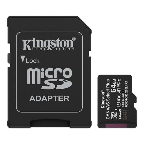 Tarjeta de Memoria KINGSTON Canvas Select Plus MicroSDXC 64GB Gen3 A1 100MB/s c/adaptador