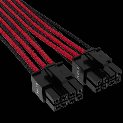 Cable con fundas individuales PCIe Gen 5 12V-2x6 de 600 W y 12 4 patillas con funda individual, Type 4, ROJO/NEGRO