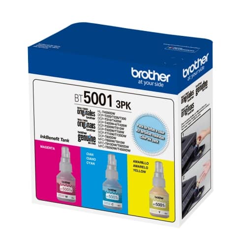 Botella de tinta Brother BT5001 Cian Magenta Amarilla Pack de 3