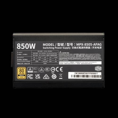 Fuente Cooler Master MWE Gold V3 ATX 3.1 850W Full Modular 80 Plus Gold Black