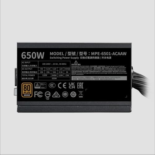 Fuente Cooler Master MWE 80 Plus Bronze 650 V3
