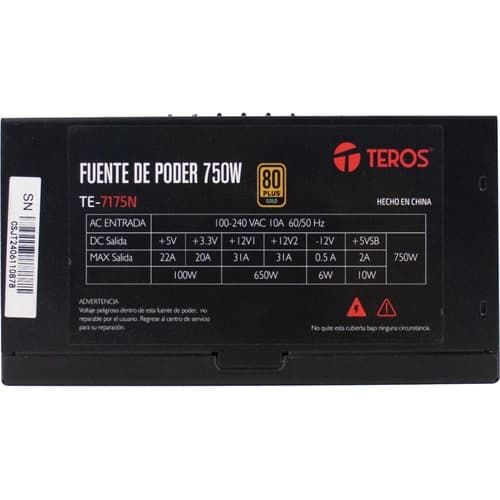 Fuente Teros TE-7175 750w 80 Plus Gold ATX