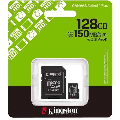 Tarjeta de Memoria KINGSTON Canvas Select Plus MicroSDXC 128GB Gen3 A1 150MB/s c/adaptador
