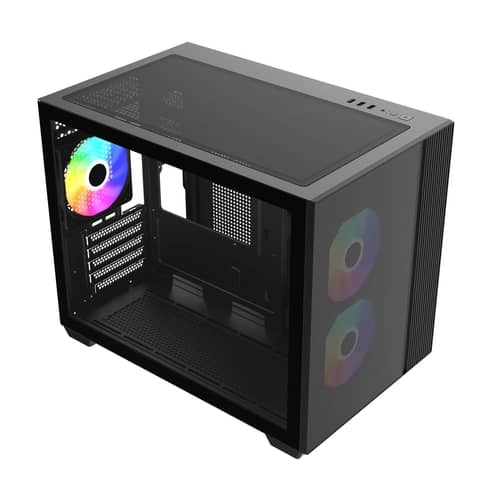 Gabinete Cooler Master Elite 461 Mini Tower 3 Fans Tempered Glass Black s/Fuente